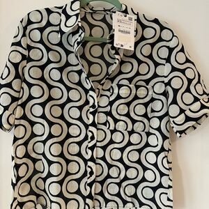 Zara Black and White Retro Blouse